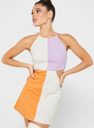 Open Back Colorblock Tie Detail Dress
