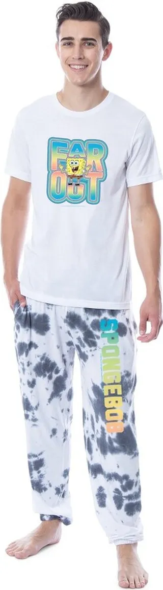 Nickelodeon SpongeBob SquarePants Mens' Far Out Sleep Pajama Set (Medium) Multicolored