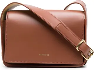 Engraved-Logo Leather Shoulder Bag