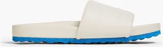 Two-tone embossed leather slides
