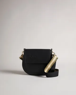 Branded Webbing Satchel Cross Body Bag in Black