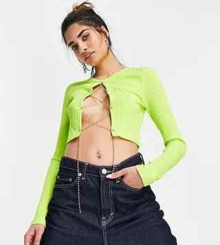 ASYOU rib crystal lace up top in lime