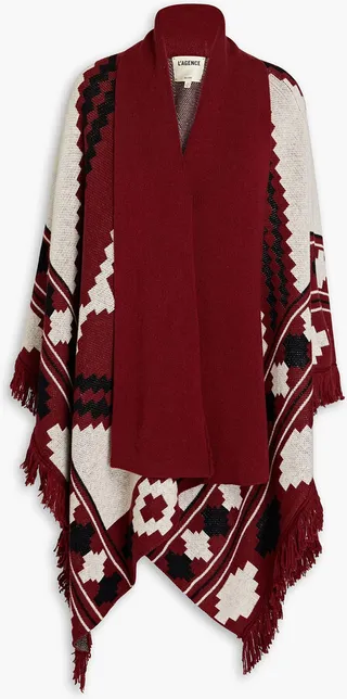 Austin jacquard-knit wool and cotton-blend cape