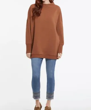 Ottoman Knit Tunic Top in Camel