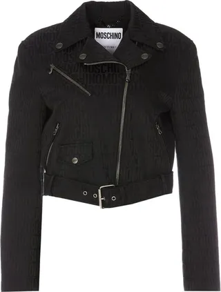 Moschino Allover Logo Jacquard Biker Jacket