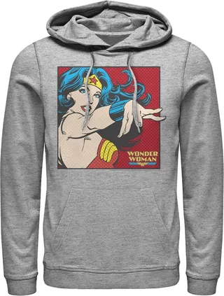 Men's Justice League Retro Pop Art Portrait Pull Over Hoodie - Athletic Heather - X Large