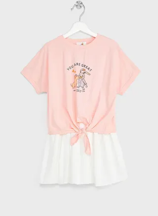Girls Crop Top With Pleated Skirt Set