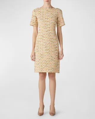 Bonded Novelty Ribbon Tweed Knit Short-Sleeve Dress