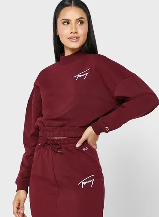 High Neck Logo Crop Sweatshirt