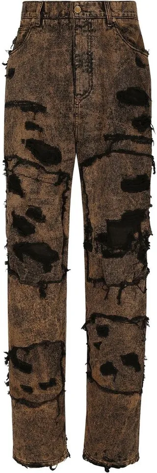 Ripped-Detail Bleached Jeans