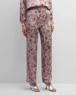 Pauline De Rothschild-Print Wide-Leg Silk Pants