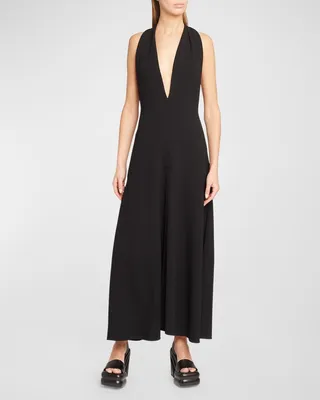 Matte Viscose Crepe Twist-Back Maxi Dress