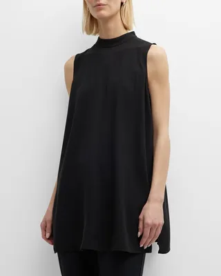 Side-Slit Mock-Neck Georgette Crepe Tunic