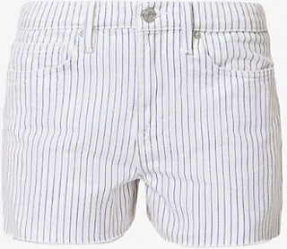 Womens Cobalt Multi Le Brigitte Raw-hem Striped Denim Shorts