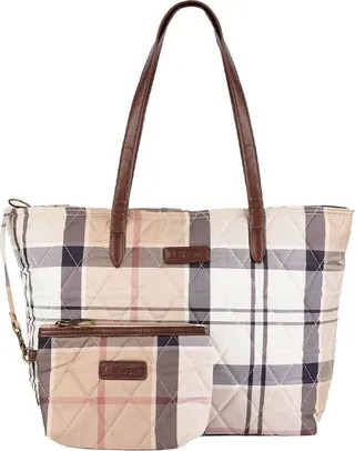 Barbour Logo Patch Checked Tote Bag