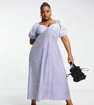 ASOS DESIGN Curve mixed stripe cotton midi tea dress