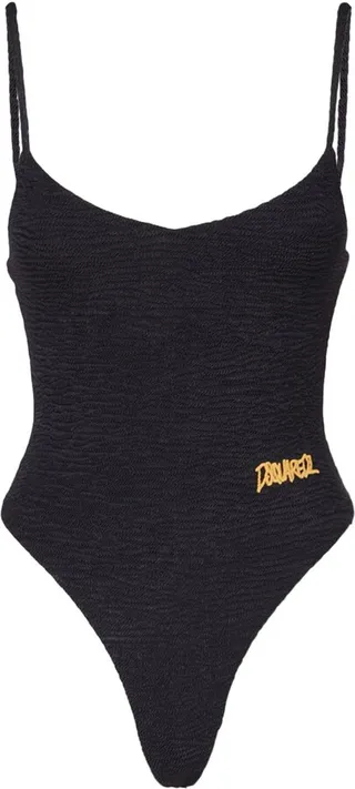 Wrinkled bikini logo onepiece swimsuit