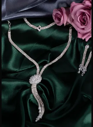 Silver Plated Designer Stone Necklace, Earrings, Bracelet and Ring Set