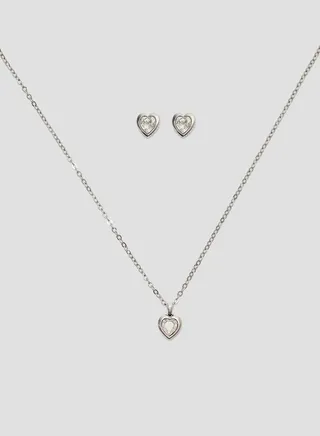 Hadeya Crystal Heart Necklace+Earrings Set