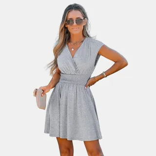 Women's Smocked Surplice Mini Dress -Cupshe-S-Gray