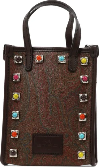 Paisley Printed Stud-detailed Tote Bag
