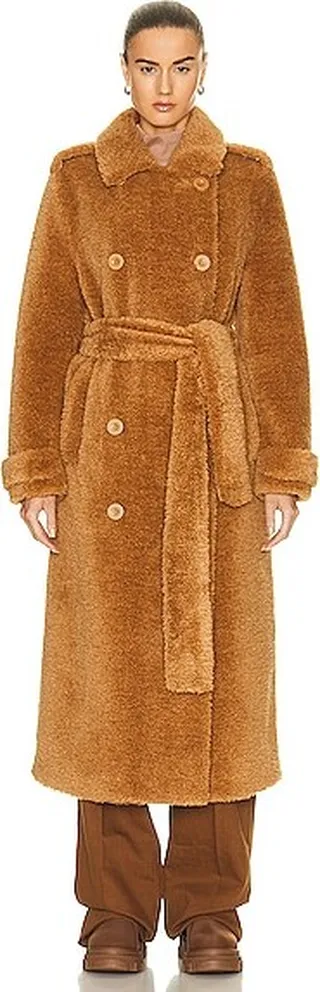 STAND STUDIO Towa Faux Fur Trench in Tan