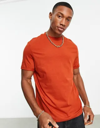 ASOS DESIGN t-shirt with roll sleeve in rust