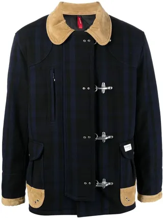 Stripe-Print Contrast-Trim Duffle Coat