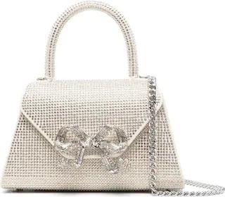 Silver-tone Hotfix Rhinestone Envelope Mini Bag With Crystal Embellished Bow In Leather Woman
