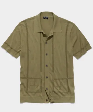Full Placket Cabana Sweater Polo in Sage