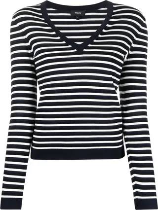 V-neck striped wool sweatshirt