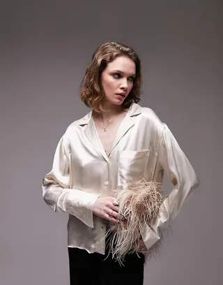 Topshop relaxed pj shirt in champagne