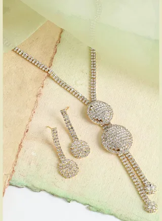 Gold Plated Party Designer Stone Necklace and Earring Set For Women