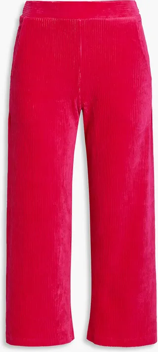 Cropped ribbed cotton-blend velour wide-leg pants