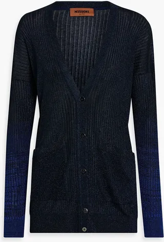 Metallic ribbed-knit cardigan