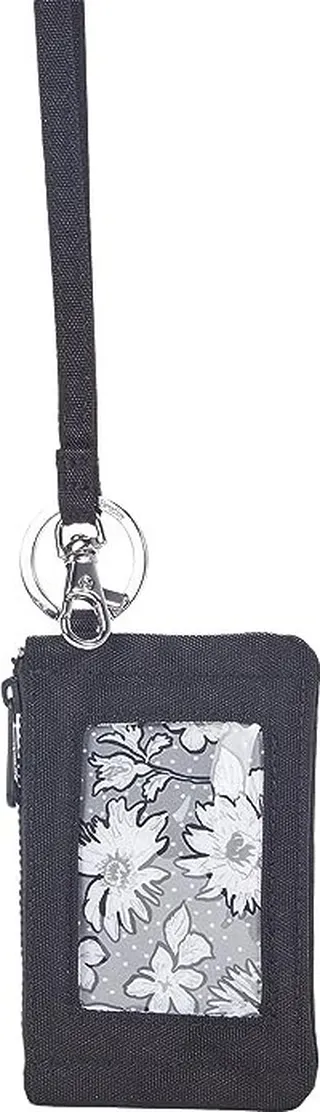 Vera Bradley Recycled Lighten Up Reactive Zip ID Case and Lanyard Combo (Black) Handbags