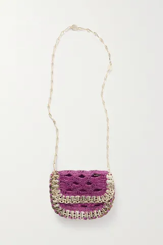 Paco Rabanne - Paillette-trimmed Raffia Shoulder Bag - Purple