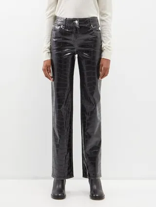 Sandy Crocodile-effect Faux-leather Trousers