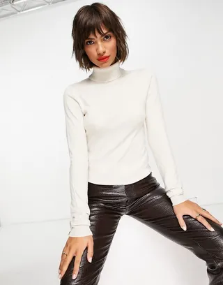 Vero Moda lightweight knit turtle neck top in cream