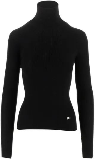 Dolce & Gabbana Logo-Plaque Detail Ribbed Turtleneck Top