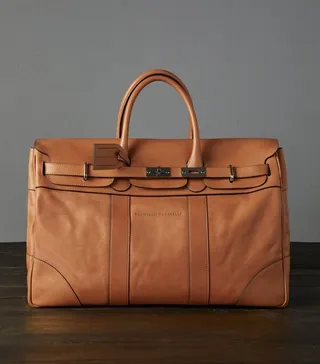 Brunello Cucinelli Leather Embossed-Logo Holdall