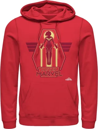 Men's Marvel Captain Marvel Retro Take Flight Pull Over Hoodie - Red - X Large