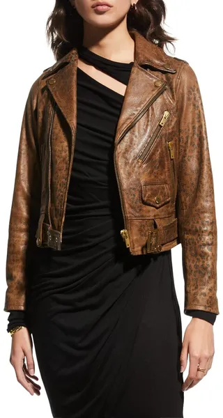 Faded Leopard-Print Leather Jacket