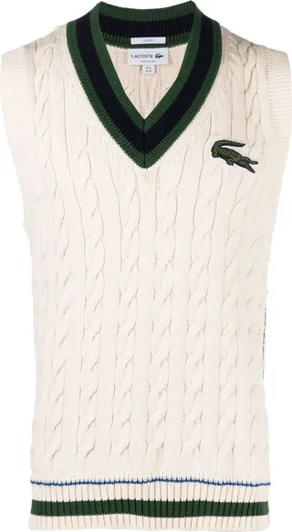 White Cable Knit Logo Patch Top