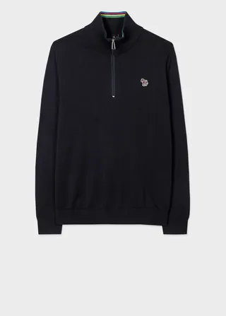 Navy Cotton-Blend Zebra Half Zip Sweater