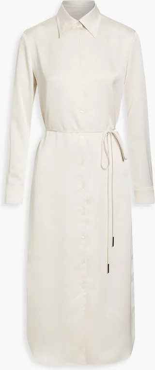 Belted satin-crepe midi shirt dress