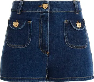 Moschino Bear Button Embellished Stretched Denim Shorts