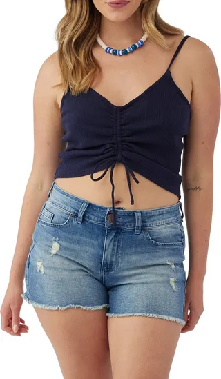 Marta Ruched Stretch Cotton Crop Camisole