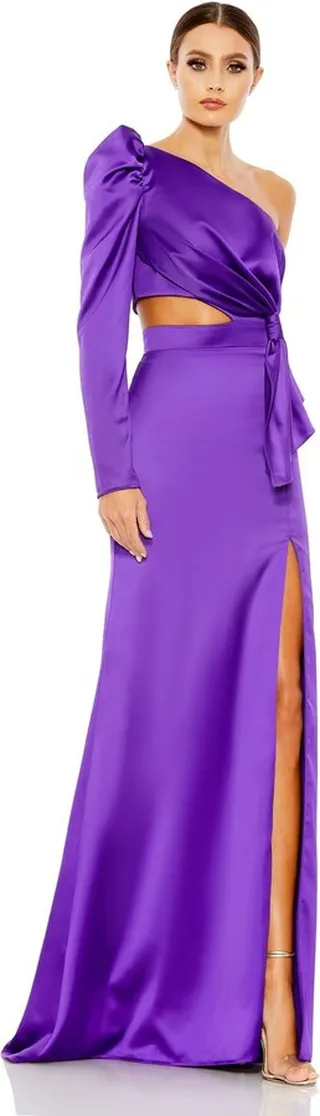 Puff One Sleeve Cut Out Side Knot Gown