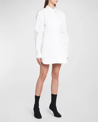 Poplin Waisted Button-Front Mini Shirtdress